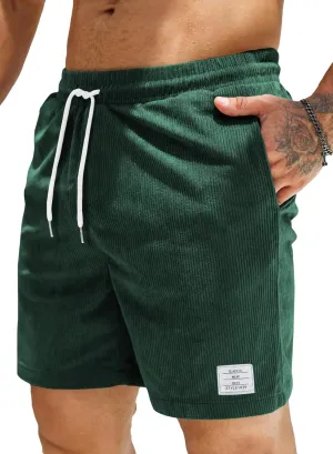 JMIERR Men's Corduroy Shorts Casual Elastic Waist Drawstring Lightweight Summer Beach Shorts