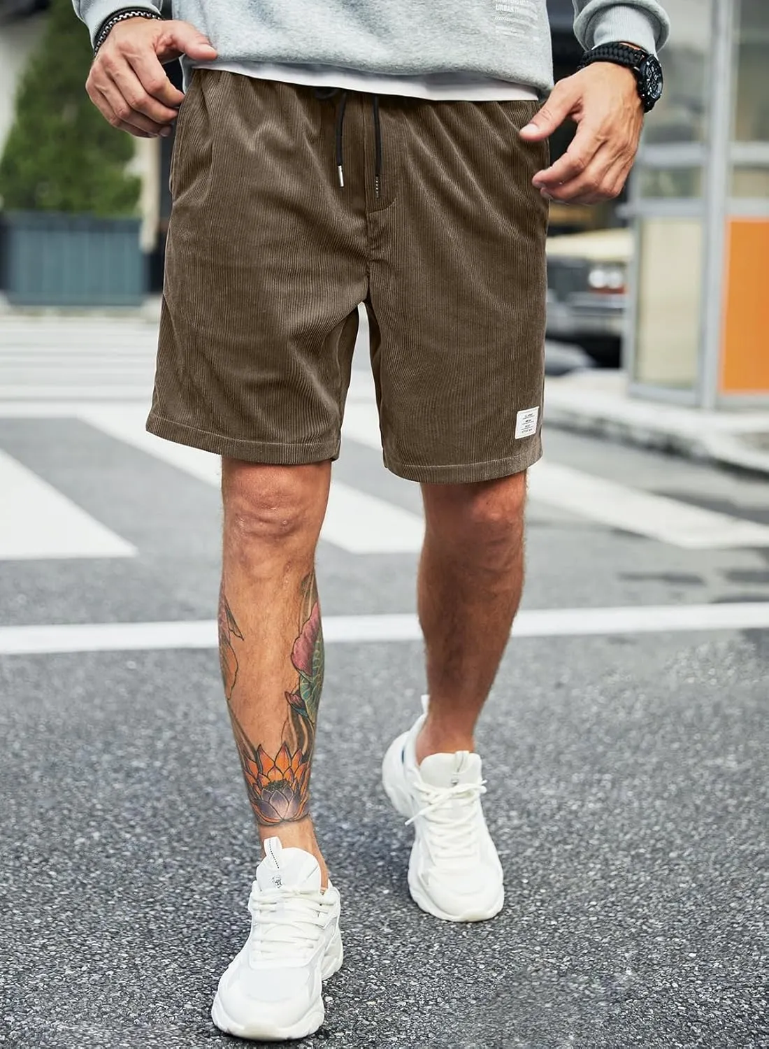 JMIERR Men's Corduroy Shorts Casual Elastic Waist Drawstring Lightweight Summer Beach Shorts