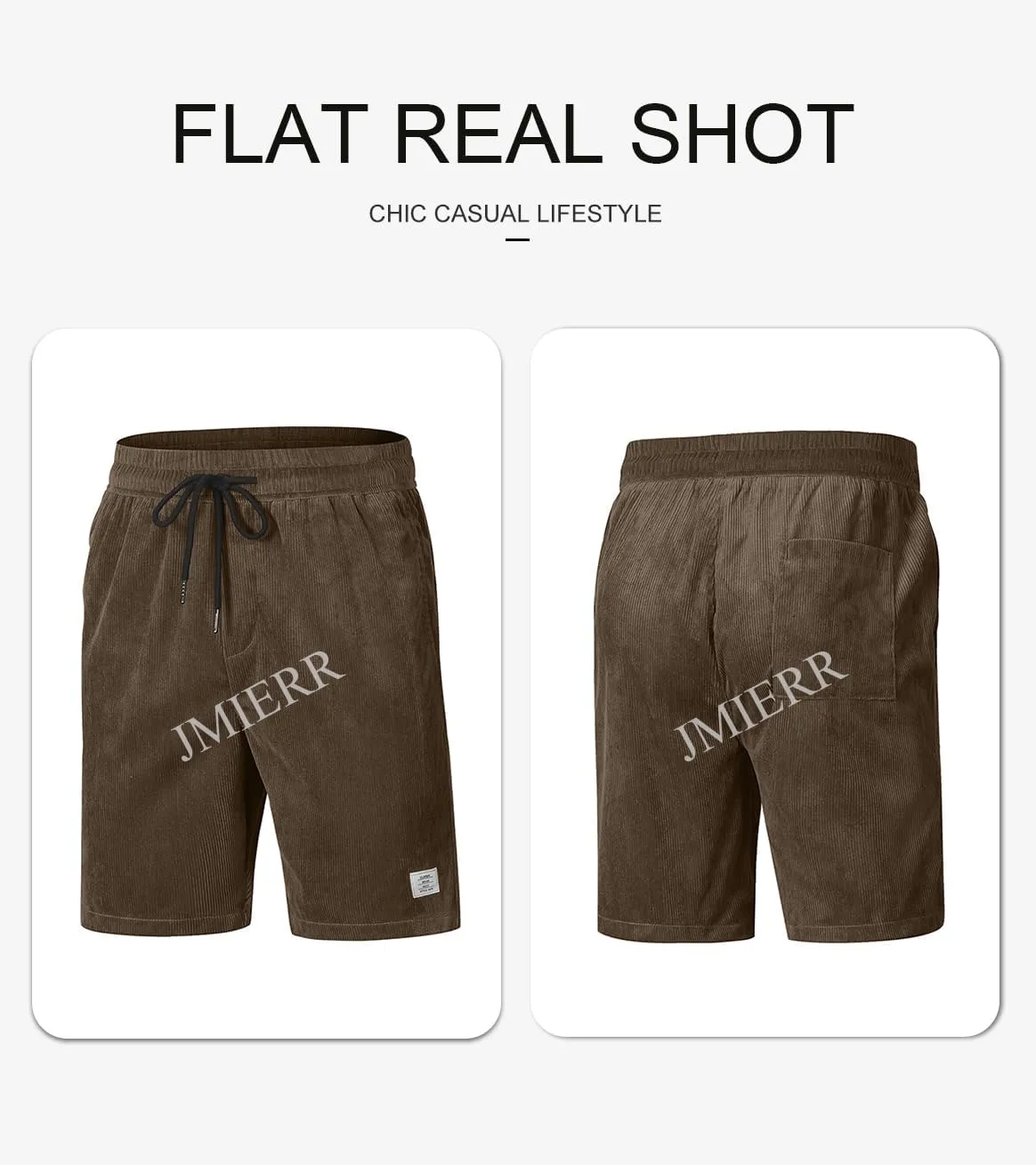 JMIERR Men's Corduroy Shorts Casual Elastic Waist Drawstring Lightweight Summer Beach Shorts