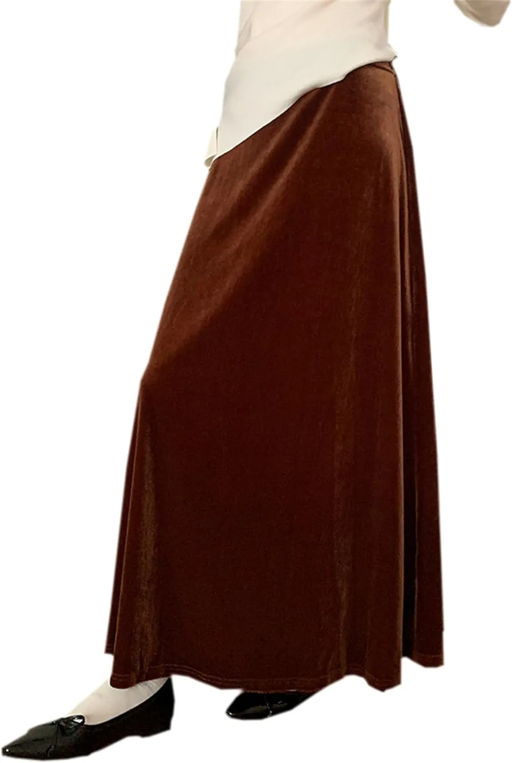 Joe Wenko Womens Elastic High Waist Long Maxi Velvet Skirt