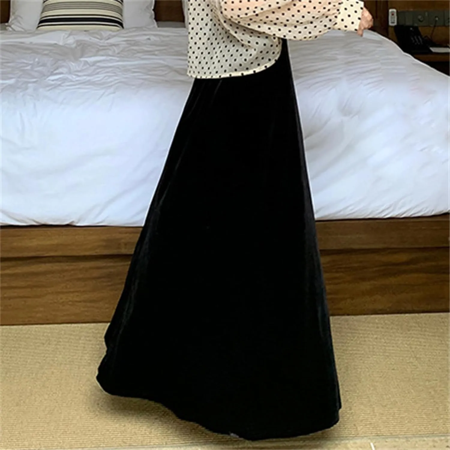 Joe Wenko Womens Elastic High Waist Long Maxi Velvet Skirt