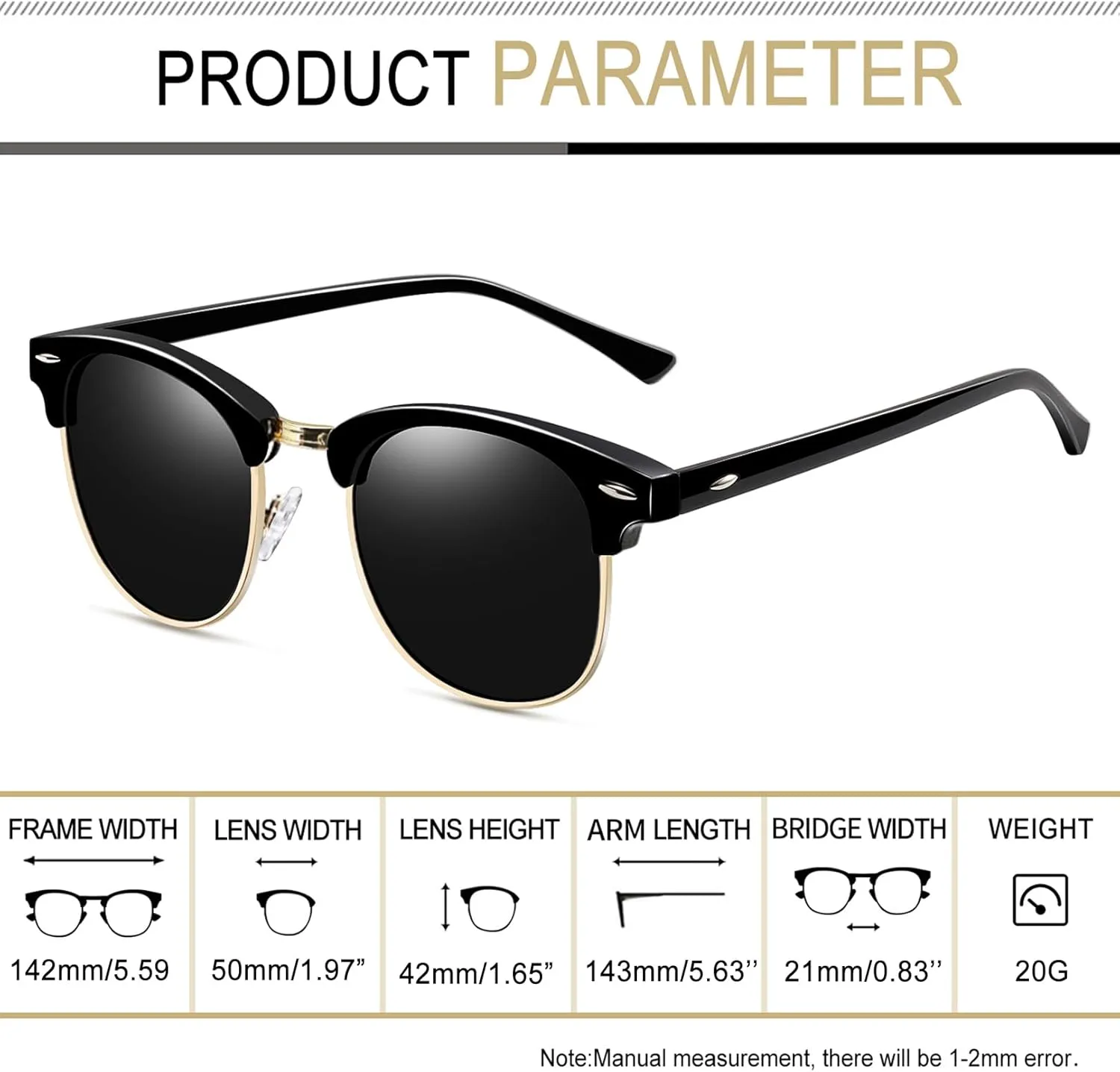 Joopin Vintage Sunglasses Half Frame Sun Glasses Polarized UV Protection Browline Shades for Women Men