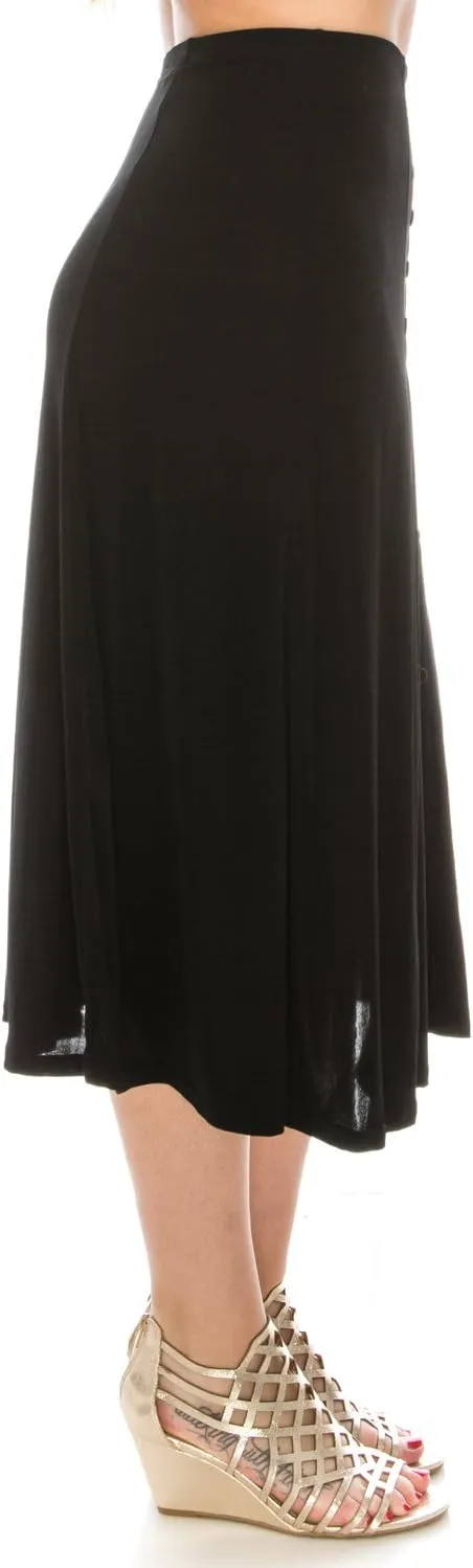 Jostar Women's Button Long Skirt - Elastic Waist Stretch Flowy Dress