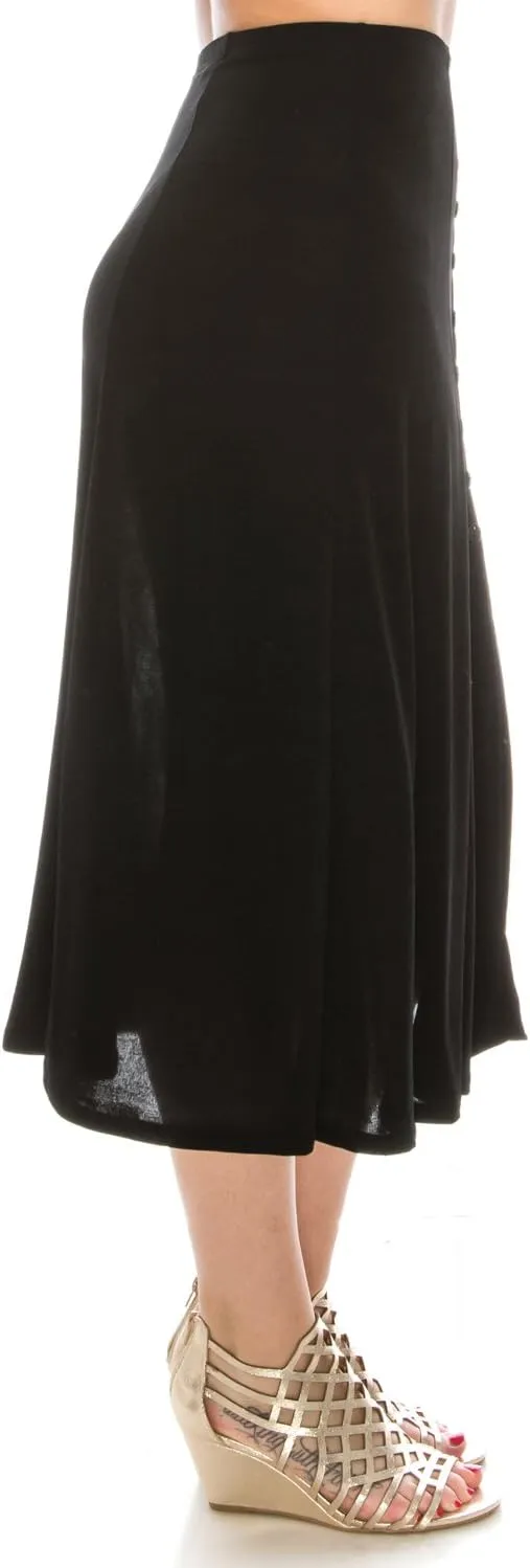 Jostar Women's Button Long Skirt - Elastic Waist Stretch Flowy Dress