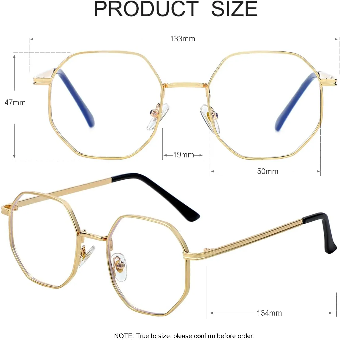 JOVAKIT Polygon Blue Light Blocking Glasses for Women Men Vintage Octagon Square Non-prescription Metal Eyeglasses