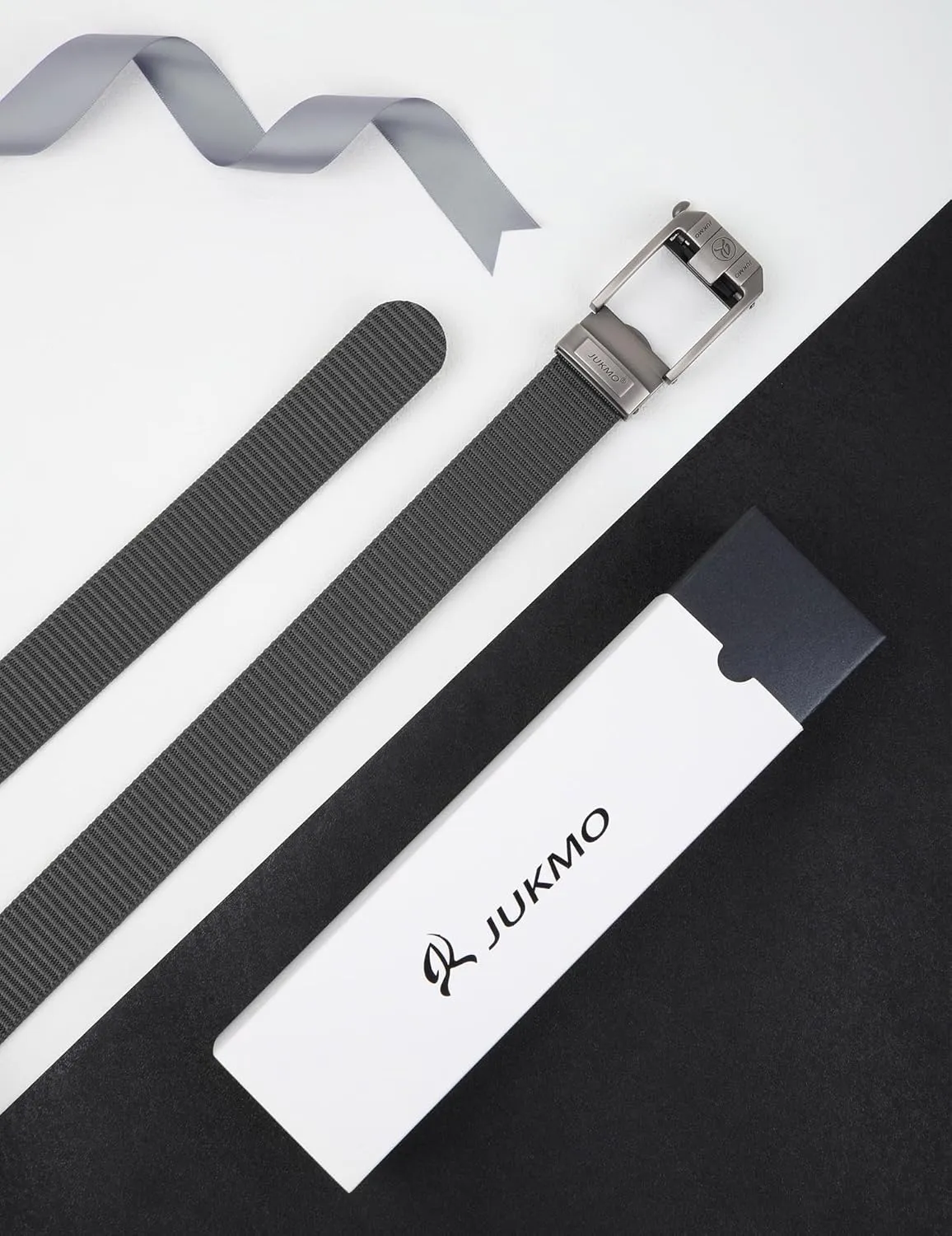 JUKMO Ratchet Belt for Men, Nylon Web Tactical Belt with Automatic Slide Buckle, Adjustable Trim to Fit