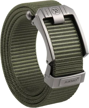 JUKMO Ratchet Belt for Men, Nylon Web Tactical Belt with Automatic Slide Buckle, Adjustable Trim to Fit