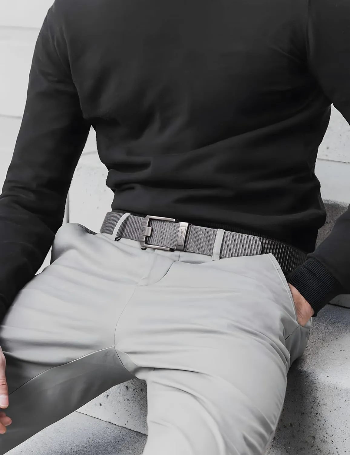 JUKMO Ratchet Belt for Men, Nylon Web Tactical Belt with Automatic Slide Buckle, Adjustable Trim to Fit