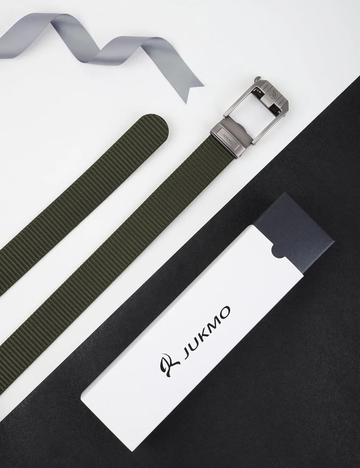 JUKMO Ratchet Belt for Men, Nylon Web Tactical Belt with Automatic Slide Buckle, Adjustable Trim to Fit