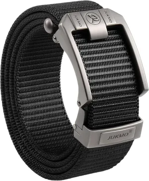 JUKMO Ratchet Belt for Men, Nylon Web Tactical Belt with Automatic Slide Buckle, Adjustable Trim to Fit