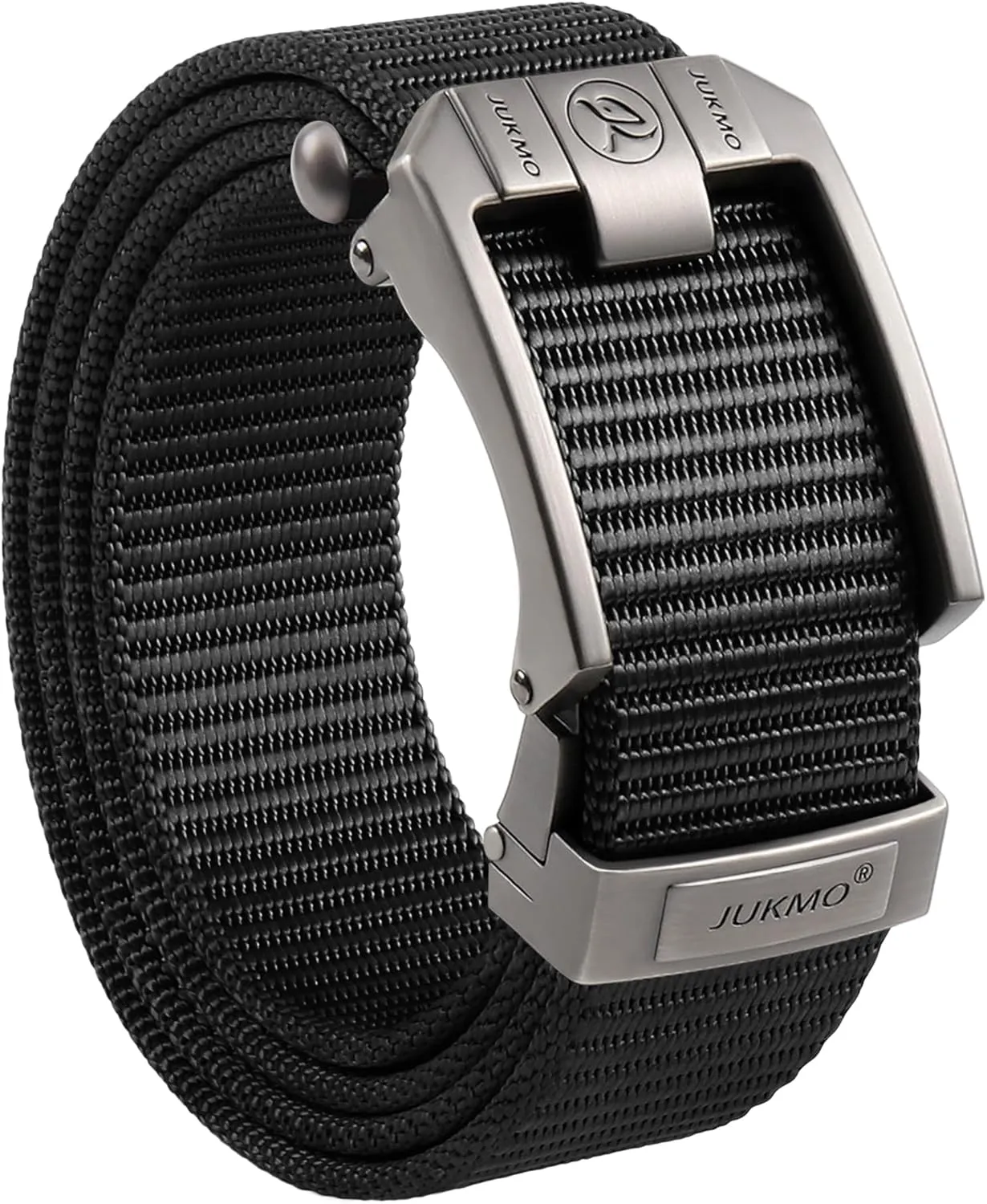 JUKMO Ratchet Belt for Men, Nylon Web Tactical Belt with Automatic Slide Buckle, Adjustable Trim to Fit