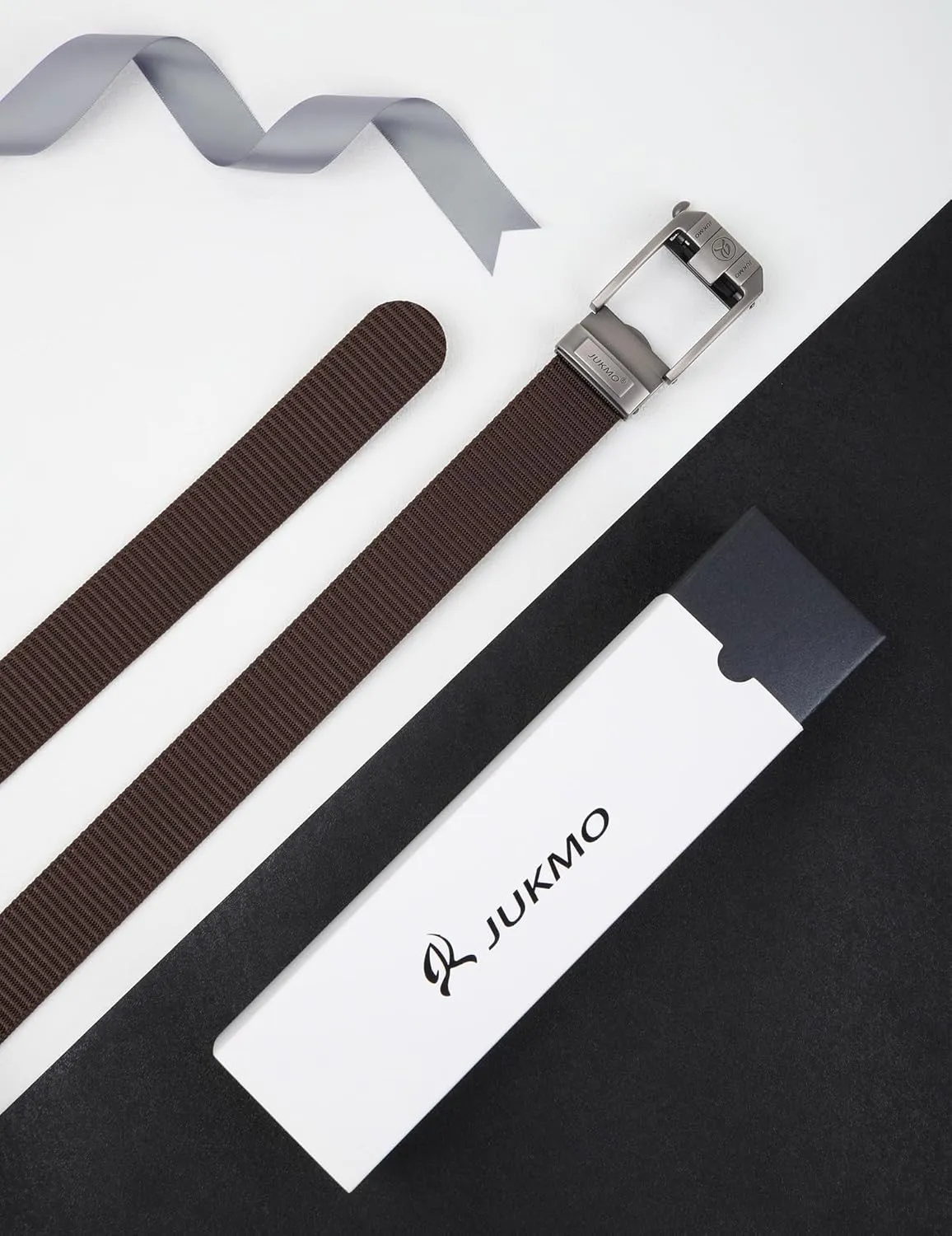 JUKMO Ratchet Belt for Men, Nylon Web Tactical Belt with Automatic Slide Buckle, Adjustable Trim to Fit