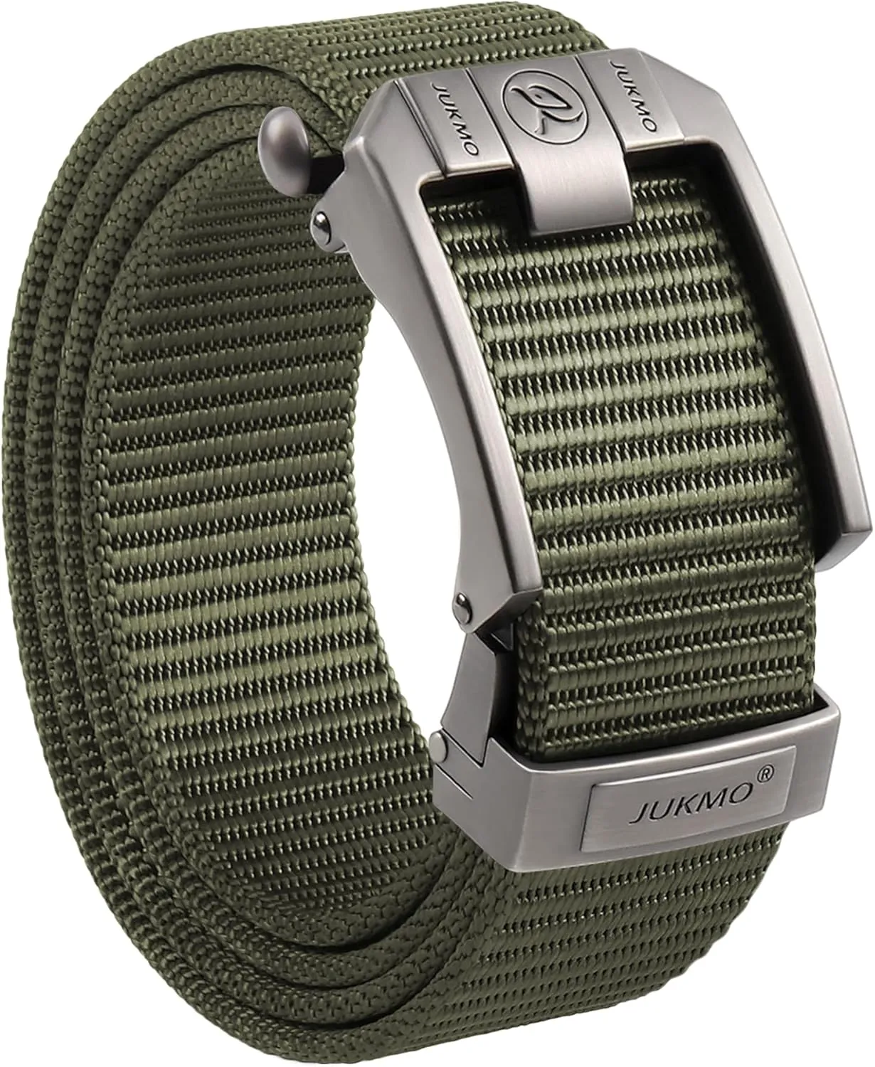 JUKMO Ratchet Belt for Men, Nylon Web Tactical Belt with Automatic Slide Buckle, Adjustable Trim to Fit