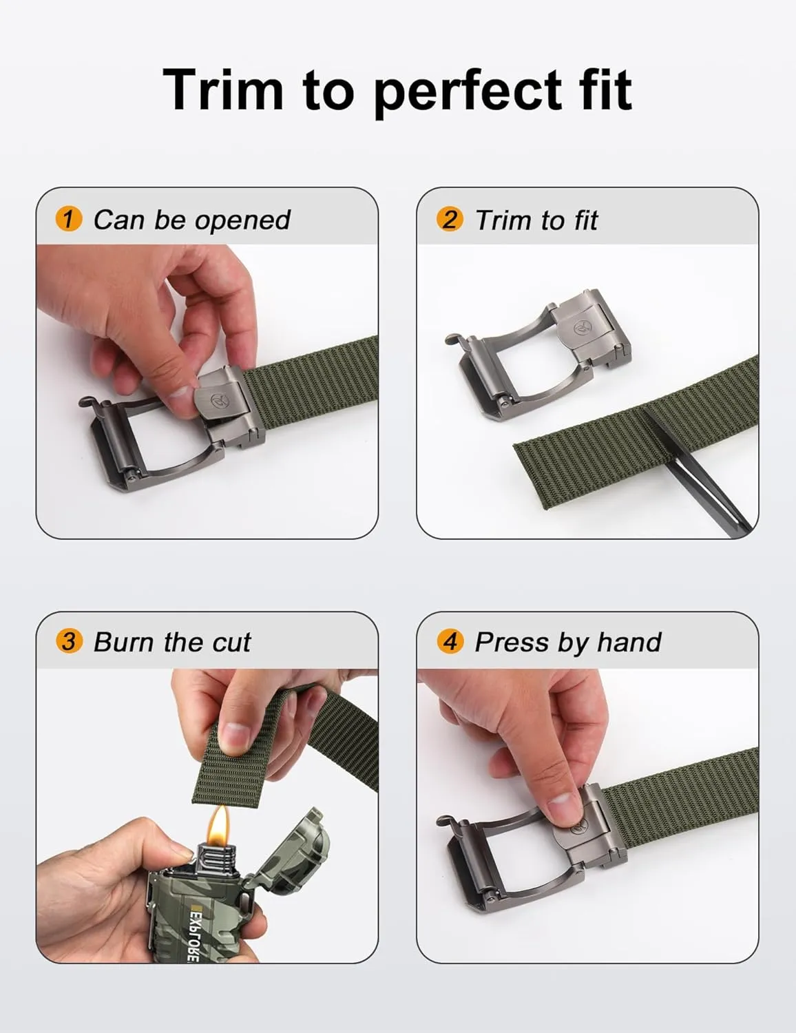 JUKMO Ratchet Belt for Men, Nylon Web Tactical Belt with Automatic Slide Buckle, Adjustable Trim to Fit