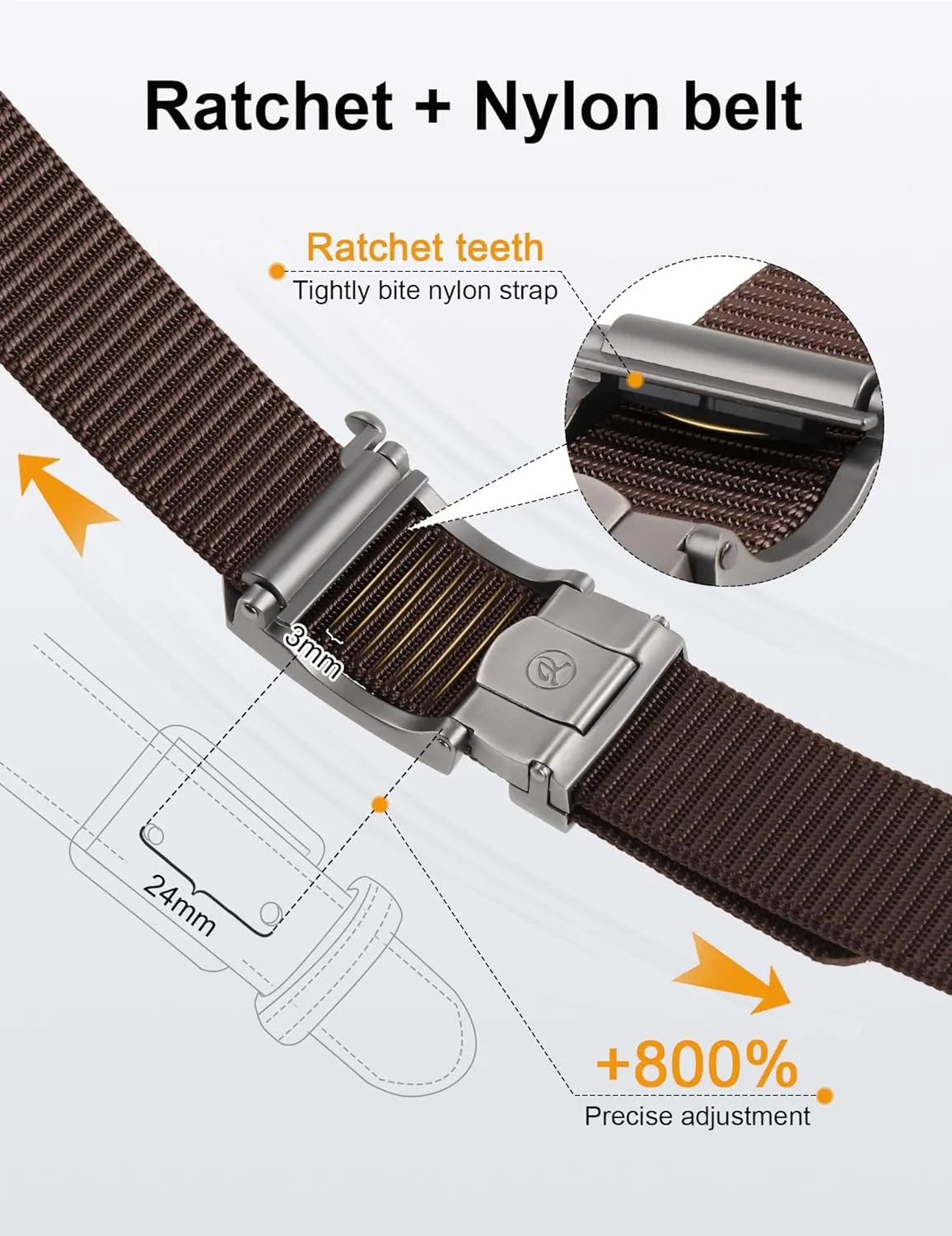 JUKMO Ratchet Belt for Men, Nylon Web Tactical Belt with Automatic Slide Buckle, Adjustable Trim to Fit