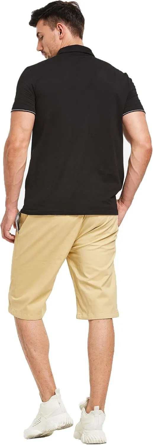 JustSun Mens Shorts Casual Classic Fit Cotton Summer Beach Shorts with Elastic Waist and Pockets