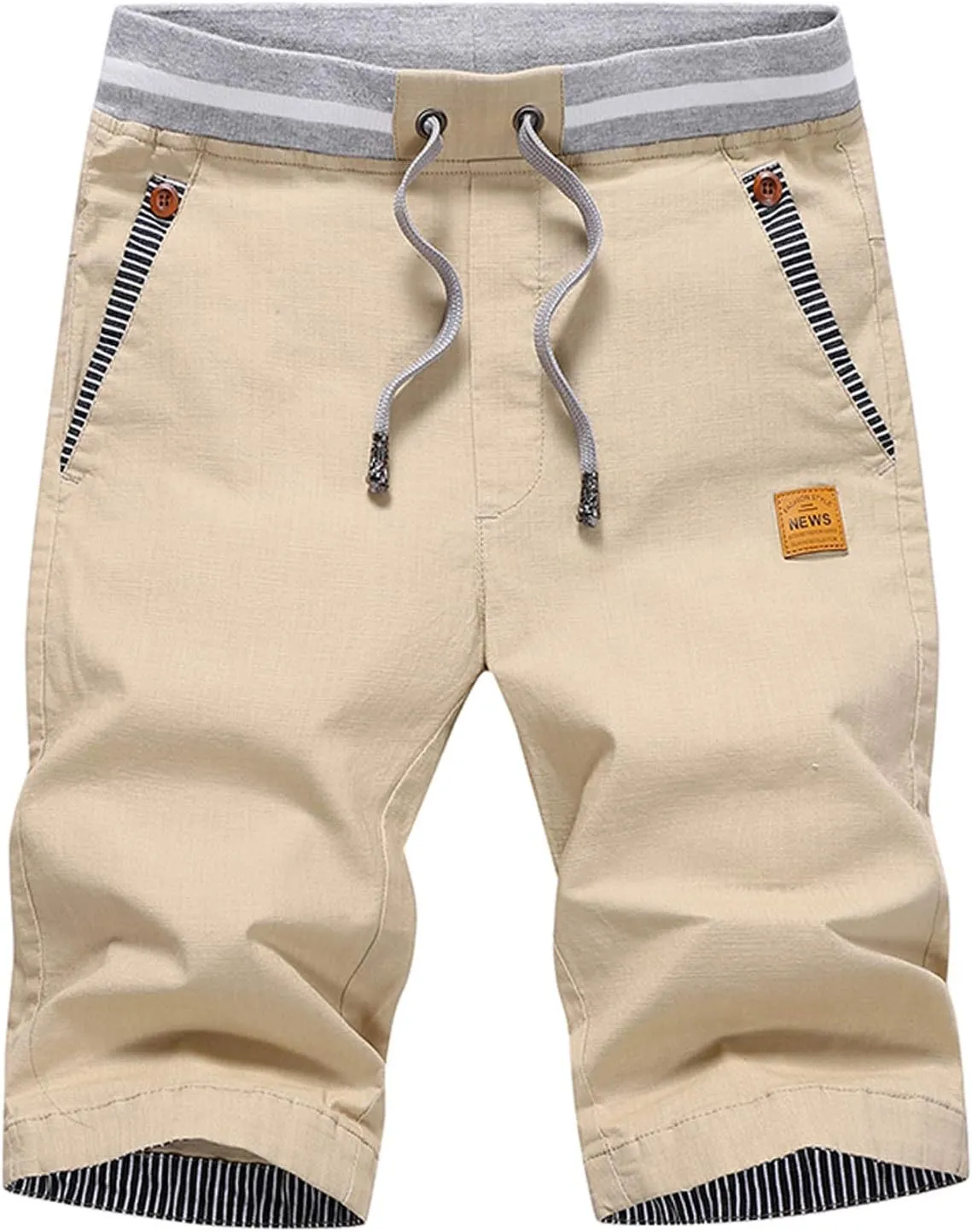 JustSun Mens Shorts Casual Classic Fit Cotton Summer Beach Shorts with Elastic Waist and Pockets