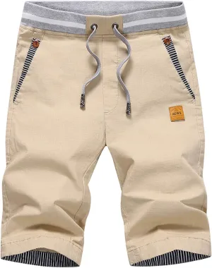 JustSun Mens Shorts Casual Classic Fit Cotton Summer Beach Shorts with Elastic Waist and Pockets