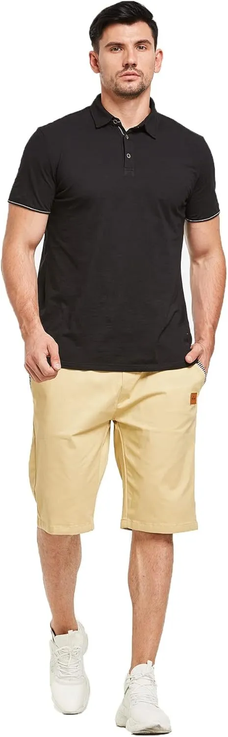 JustSun Mens Shorts Casual Classic Fit Cotton Summer Beach Shorts with Elastic Waist and Pockets