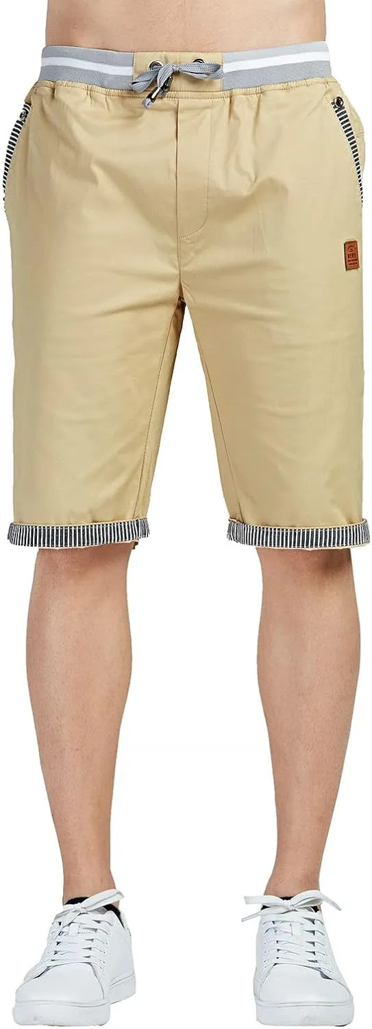 JustSun Mens Shorts Casual Classic Fit Cotton Summer Beach Shorts with Elastic Waist and Pockets