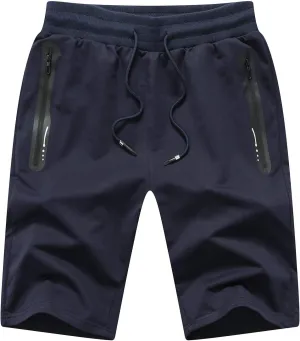 JustSun Mens Shorts Casual Sports with Elastic Waist Zipper Pockets