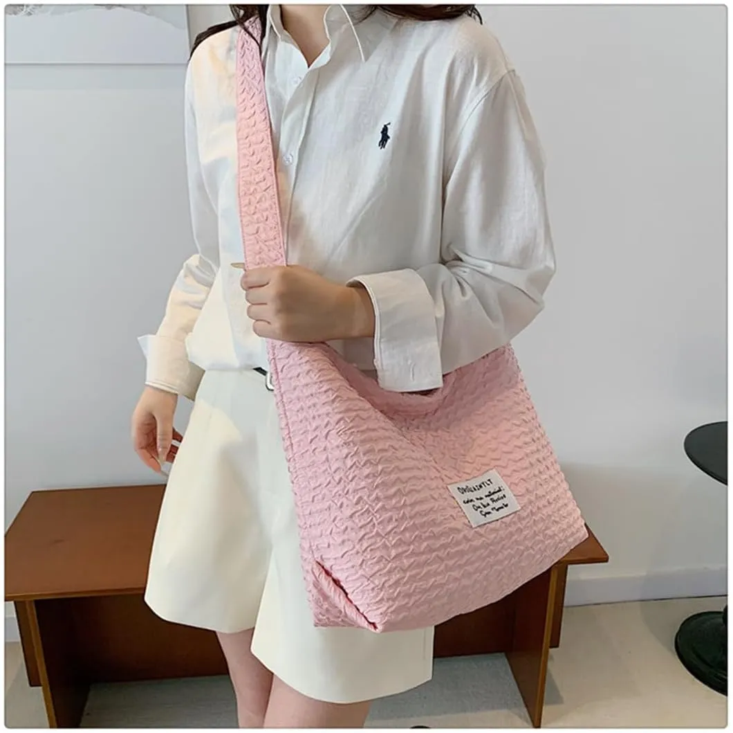 JYG Large Hobo Bag for Women Soft Lightweight Shoulder Bag Spring Casual Nylon Handbag with Adjustable Strap
