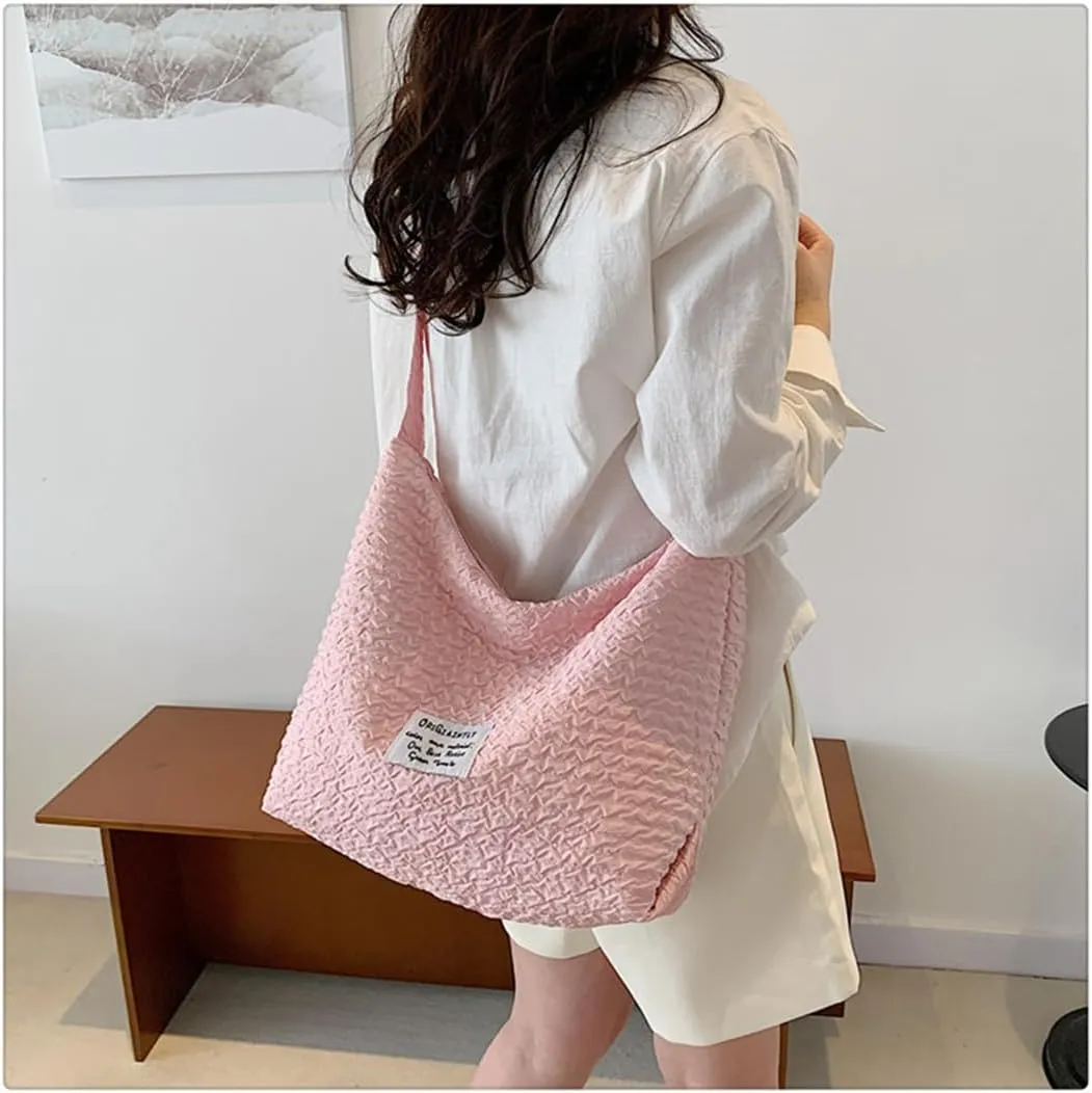 JYG Large Hobo Bag for Women Soft Lightweight Shoulder Bag Spring Casual Nylon Handbag with Adjustable Strap