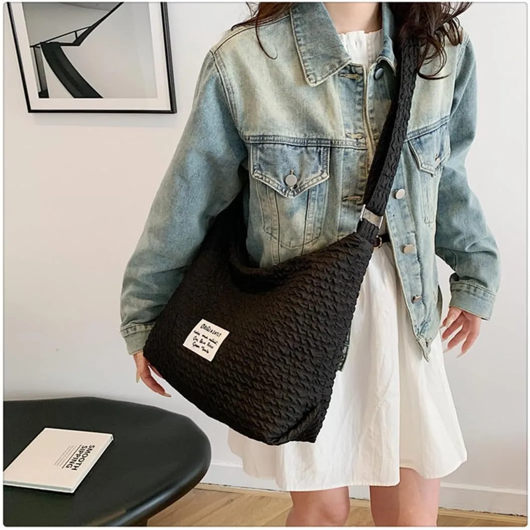 JYG Large Hobo Bag for Women Soft Lightweight Shoulder Bag Spring Casual Nylon Handbag with Adjustable Strap