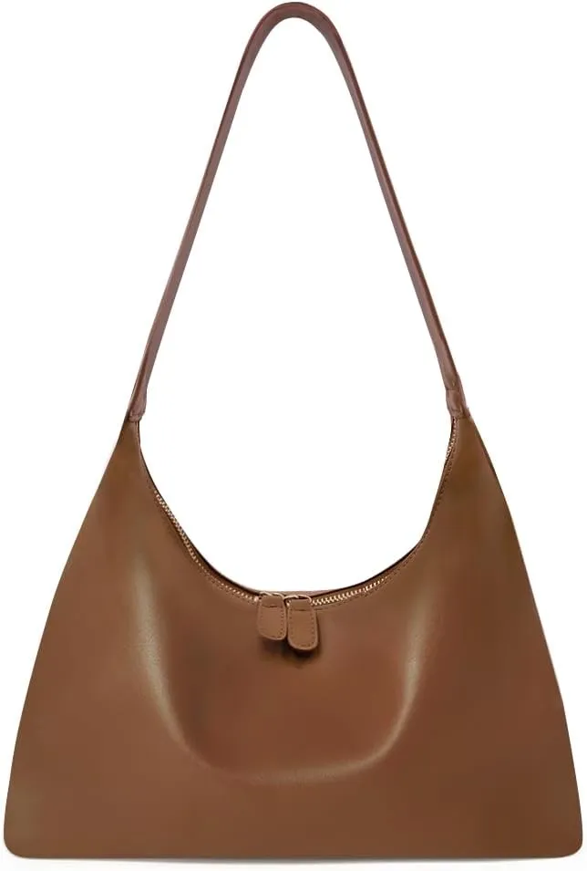 JYG Leather Hobo Bags for Women Small Soft Shoulder Purse Slouchy Tote Handbags with Double Zipper Design 2025