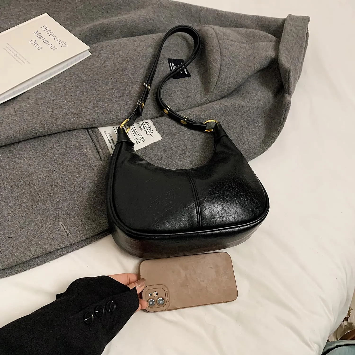 JYG Small Hobo Bags for Women Retro Crescent Shoulder Purse Fall Soft Crossbody Handbag 2025