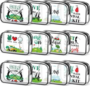 Kacctyen 12 Pcs Cosmetic Bags 7 x 4.7 x 2.4 Inch Makeup Bag Toiletry Pouch for Women Purse Clear PVC Cheer Case Toiletry Zipper Pouch Bulk Gifts Accessories for Women Team Party(Golf)