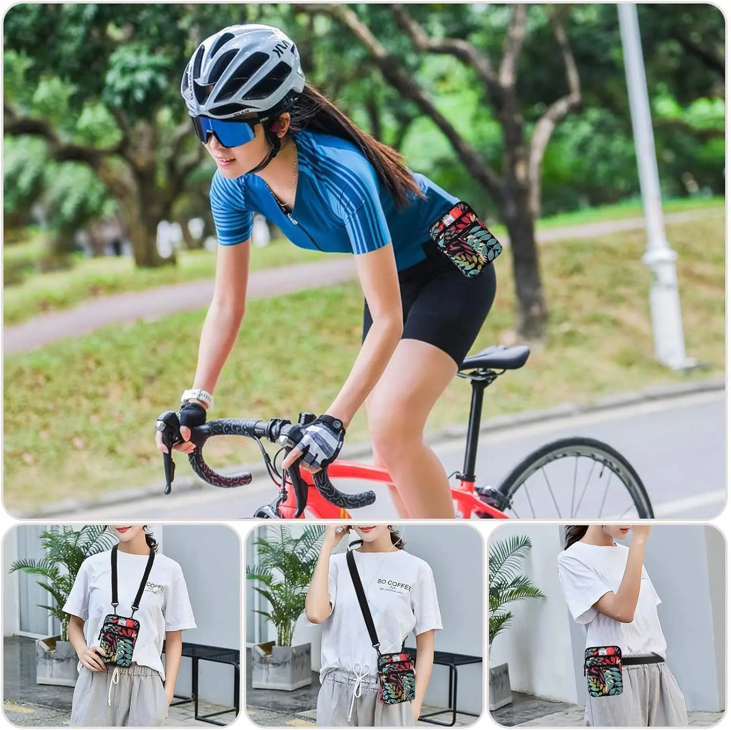 KAMO Multifunction Phone Bag One Shoulder Phone Waist Bag Diagonal Cross Bag Smart Phone Case Outdoor Bag Triple Zip Hipster Crossbody Purse for Women & Men Maple leaf