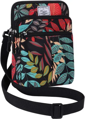 KAMO Multifunction Phone Bag One Shoulder Phone Waist Bag Diagonal Cross Bag Smart Phone Case Outdoor Bag Triple Zip Hipster Crossbody Purse for Women & Men Maple leaf