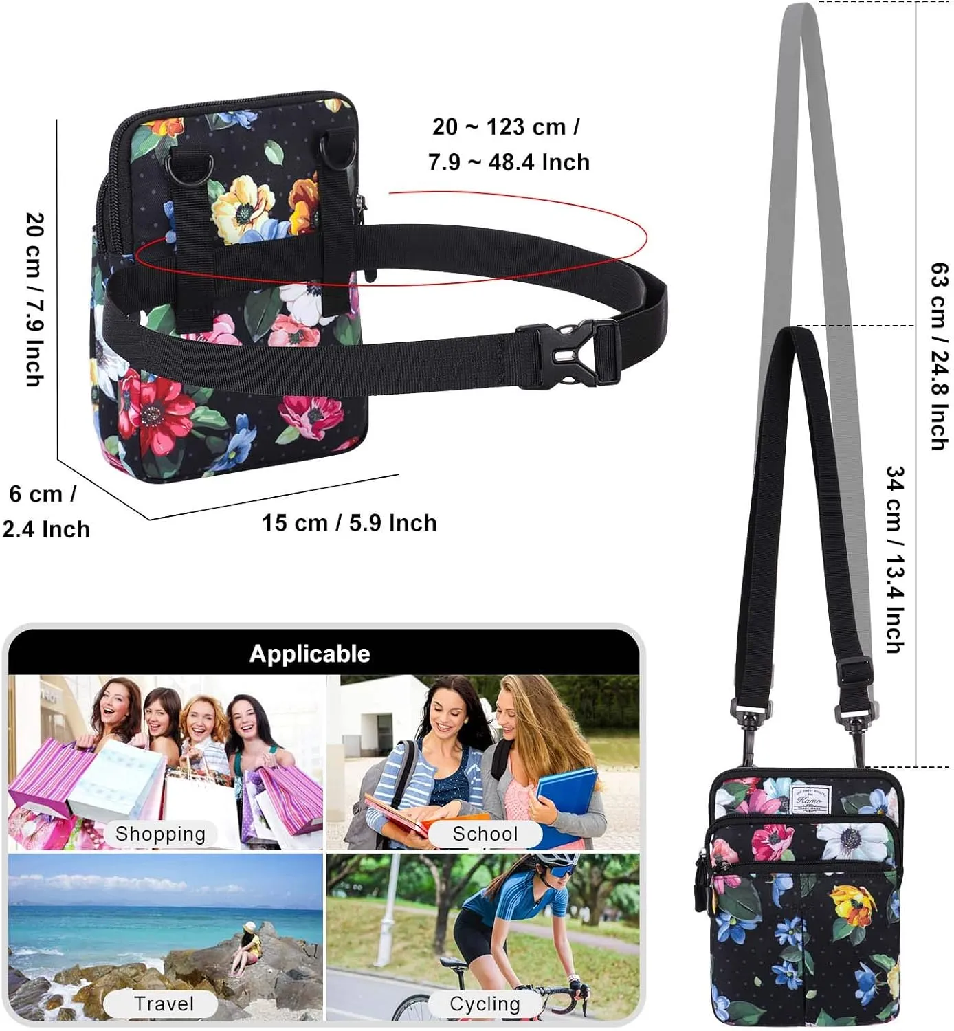 KAMO Multifunction Phone Bag One Shoulder Phone Waist Bag Diagonal Cross Bag Smart Phone Case Outdoor Bag Triple Zip Hipster Crossbody Purse for Women & Men