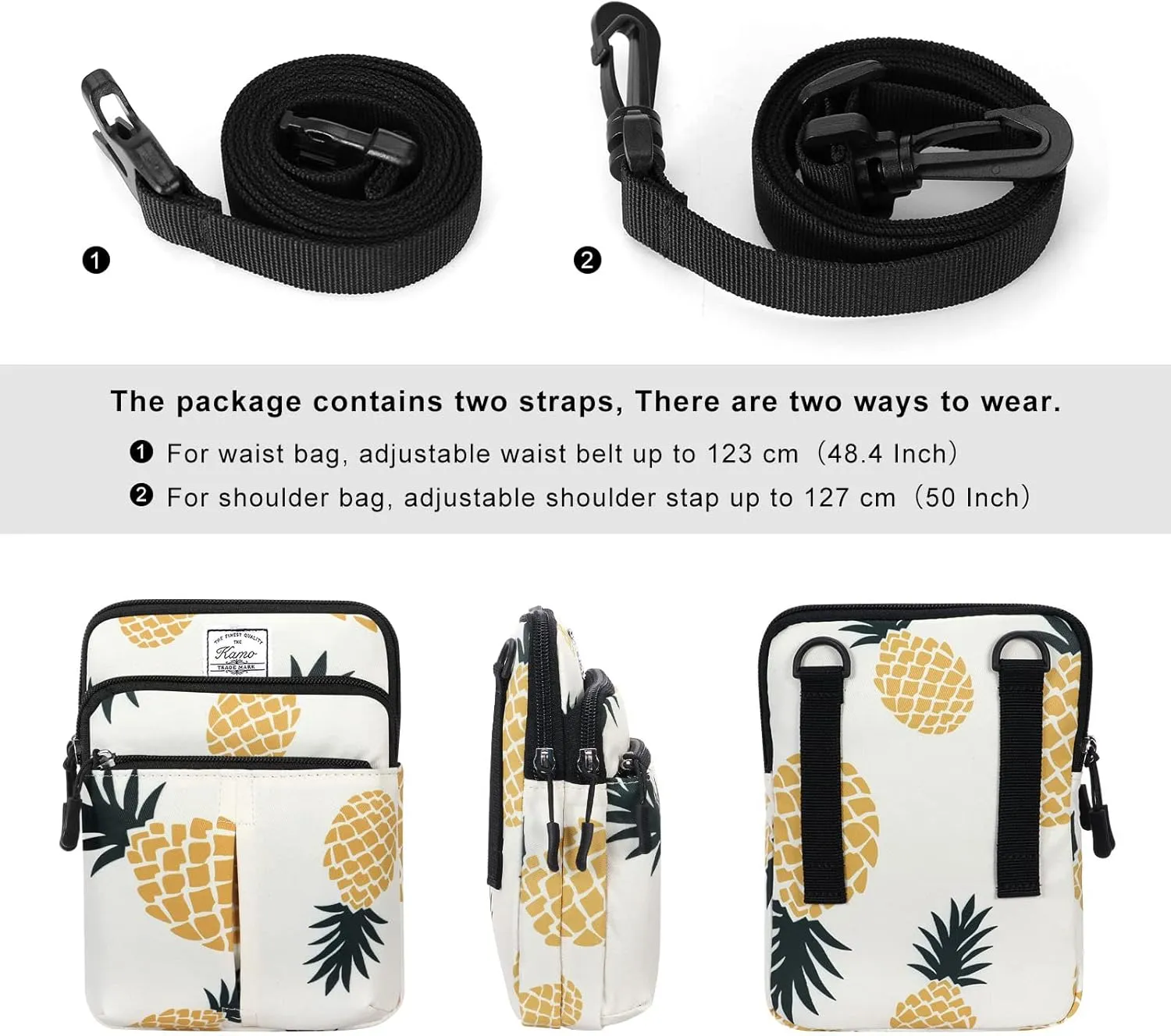 KAMO Multifunction Phone Bag One Shoulder Phone Waist Bag Diagonal Cross Bag Smart Phone Case Outdoor Bag Triple Zip Hipster Crossbody Purse for Women & Men