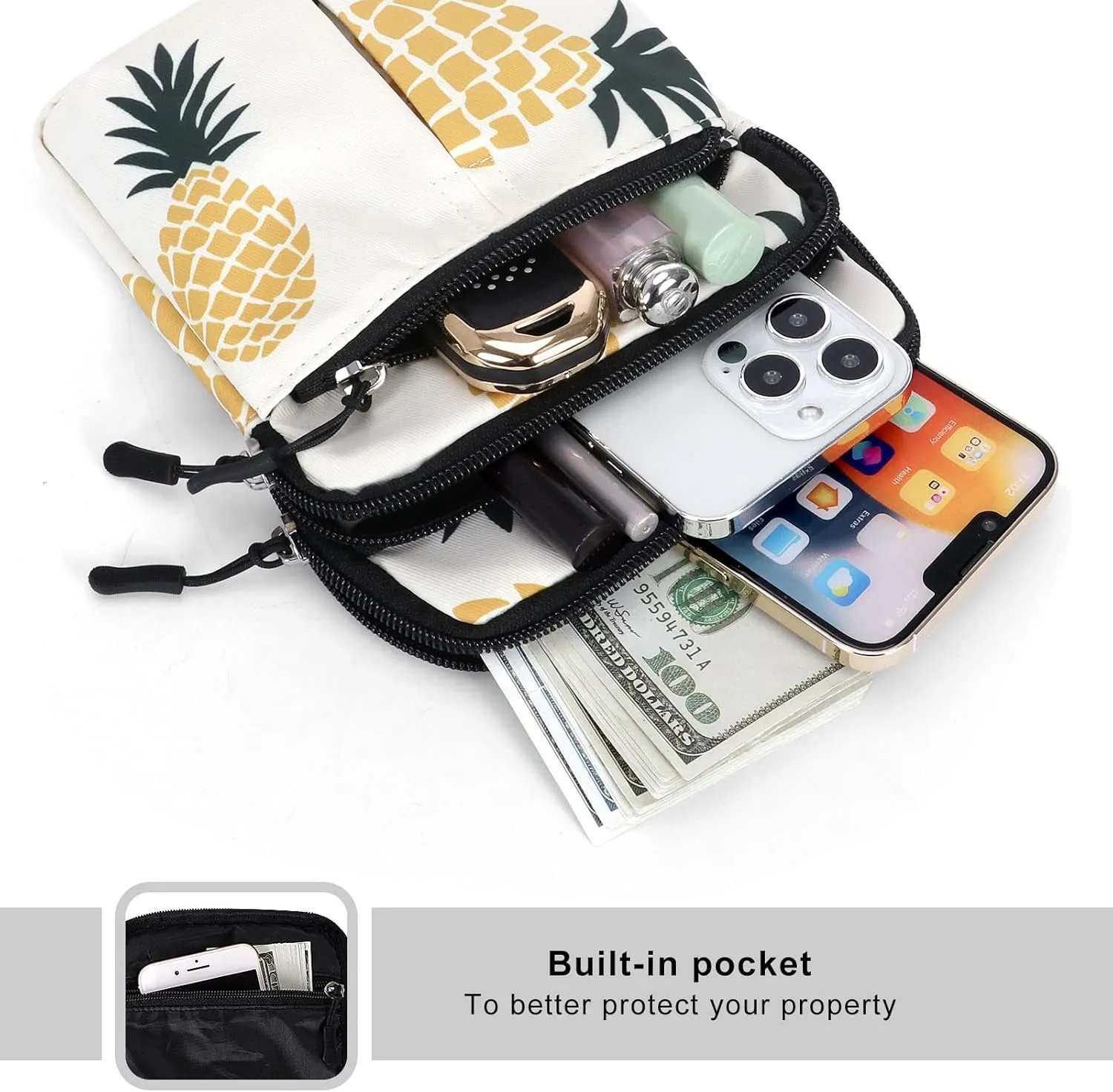 KAMO Multifunction Phone Bag One Shoulder Phone Waist Bag Diagonal Cross Bag Smart Phone Case Outdoor Bag Triple Zip Hipster Crossbody Purse for Women & Men