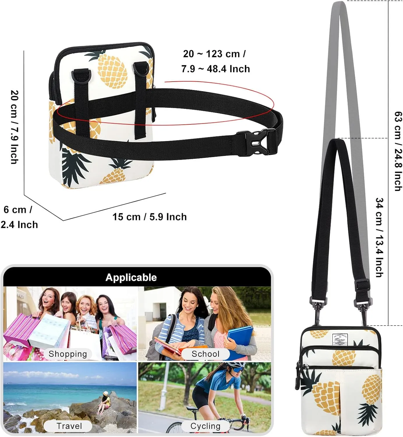 KAMO Multifunction Phone Bag One Shoulder Phone Waist Bag Diagonal Cross Bag Smart Phone Case Outdoor Bag Triple Zip Hipster Crossbody Purse for Women & Men