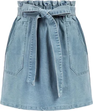 KANCY KOLE Women's Casual High Waist A Line Skirt Denim Skirt Elastic Waist Jean Short Skirt with Pockets