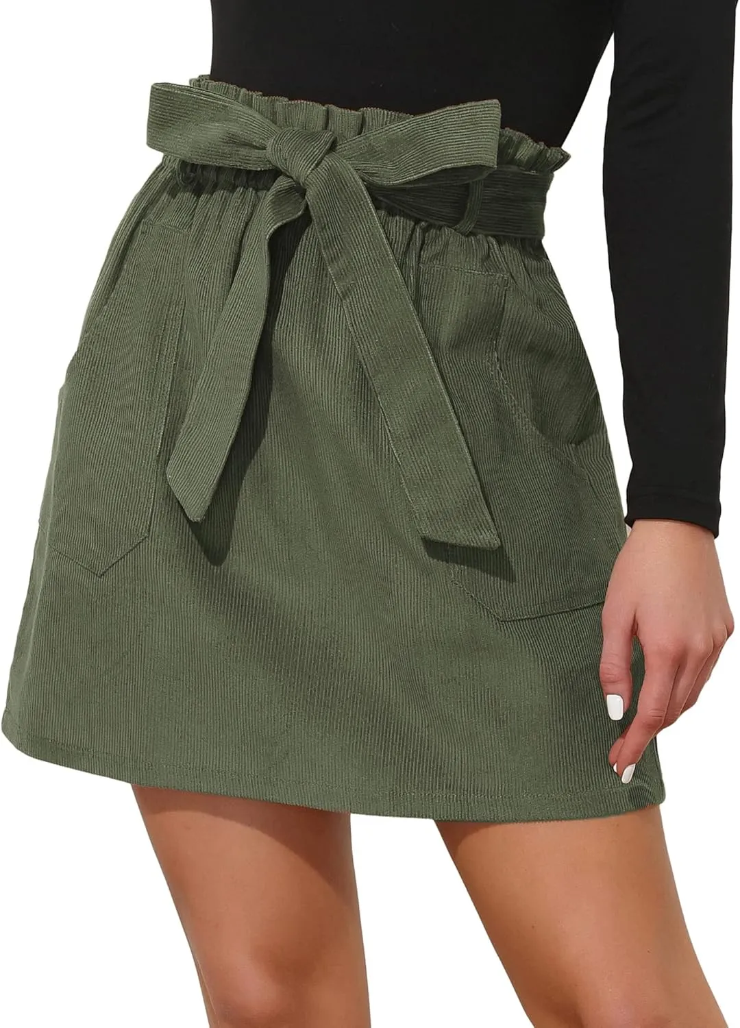 KANCY KOLE Women's Corduroy Skirt Casual High Waist A Line Skirt Skirt Short Skirt with Pockets Elastic Waist