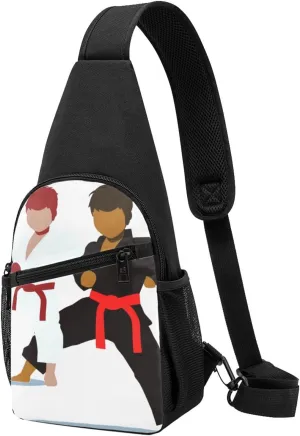Karate Boy Vector Changeable Belt Color Printed Chest Bag Chest Shoulder Crossbody Bag for Men Women Travel Chest Pack Hiking Shoulder Bags, Black, One Size