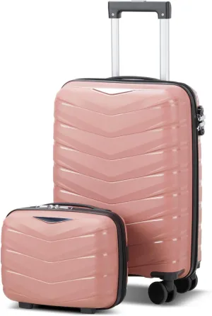 Karl home Luggage Set 2 Piece, PP Hard Shell Suitcase with Spinner Wheels & TSA Lock, Lightweight Carry on Suitcase Set 20in with 14in Mini Case, Rose Gold