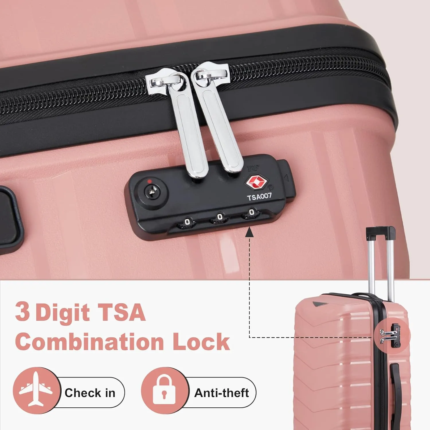 Karl home Luggage Set 4 Piece, PP Hard Shell Suitcase with Spinner Wheels & TSA Lock, Lightweight Carry on Suitcase Set 20in 24in 28in with 14in Mini Case, Rose Gold