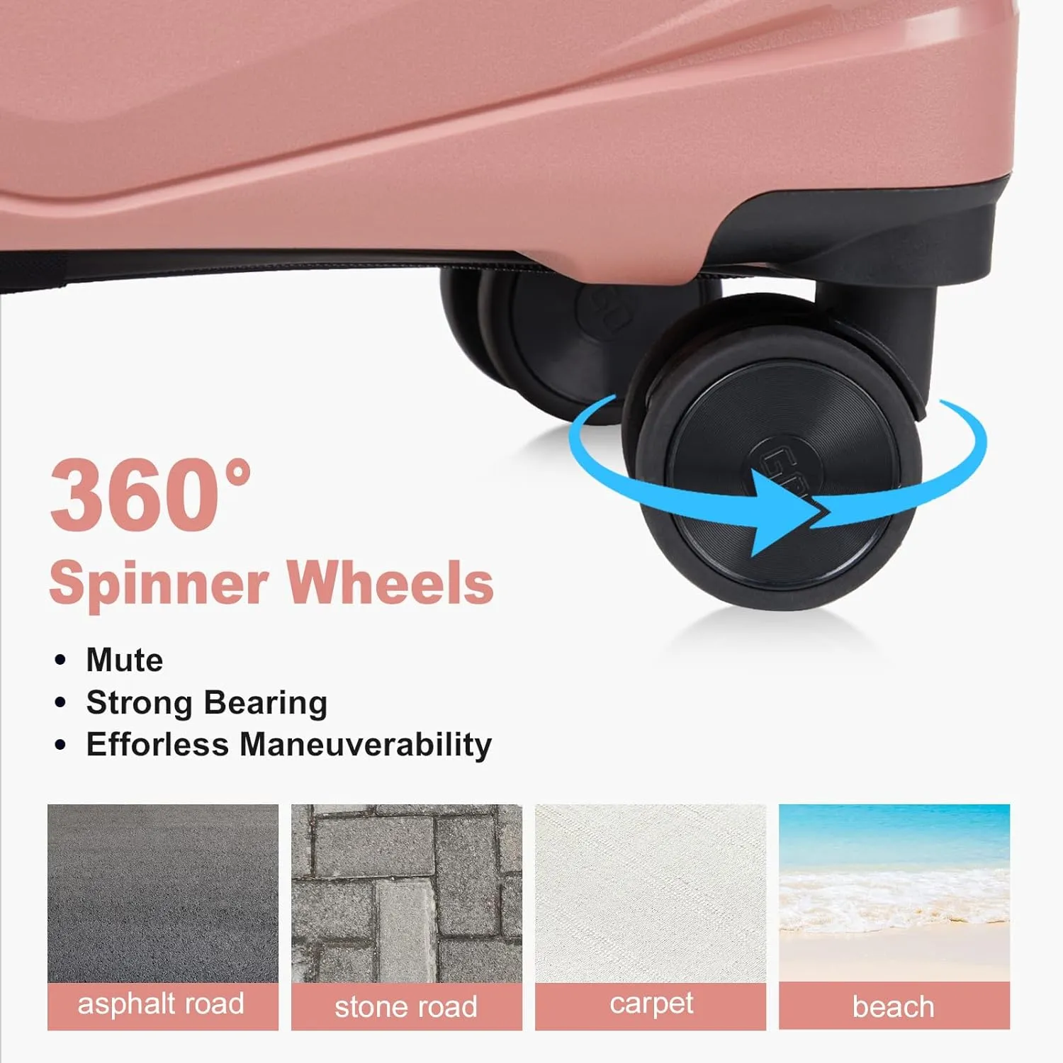 Karl home Luggage Set 4 Piece, PP Hard Shell Suitcase with Spinner Wheels & TSA Lock, Lightweight Carry on Suitcase Set 20in 24in 28in with 14in Mini Case, Rose Gold