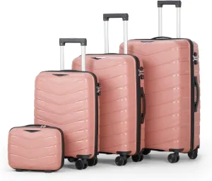 Karl home Luggage Set 4 Piece, PP Hard Shell Suitcase with Spinner Wheels & TSA Lock, Lightweight Carry on Suitcase Set 20in 24in 28in with 14in Mini Case, Rose Gold