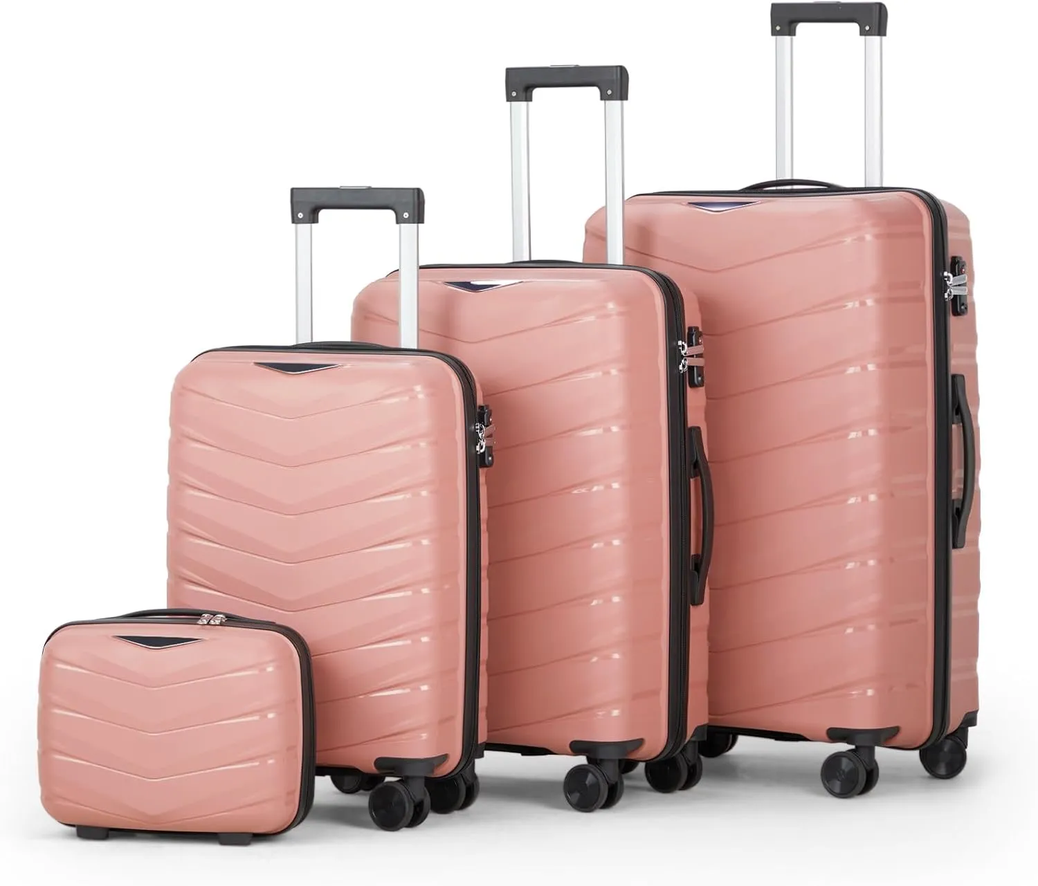 Karl home Luggage Set 4 Piece, PP Hard Shell Suitcase with Spinner Wheels & TSA Lock, Lightweight Carry on Suitcase Set 20in 24in 28in with 14in Mini Case, Rose Gold