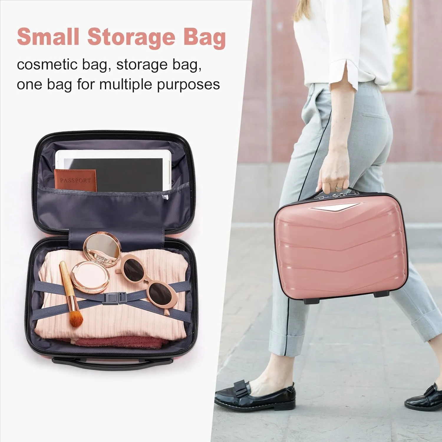 Karl home Luggage Set 4 Piece, PP Hard Shell Suitcase with Spinner Wheels & TSA Lock, Lightweight Carry on Suitcase Set 20in 24in 28in with 14in Mini Case, Rose Gold
