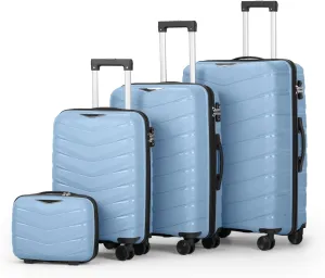 Karl home Luggage Set 4 Piece, PP Hard Shell Suitcase with Spinner Wheels & TSA Lock, Lightweight Carry on Suitcase Set 20in 24in 28in with 14in Mini Case, Sky Blue