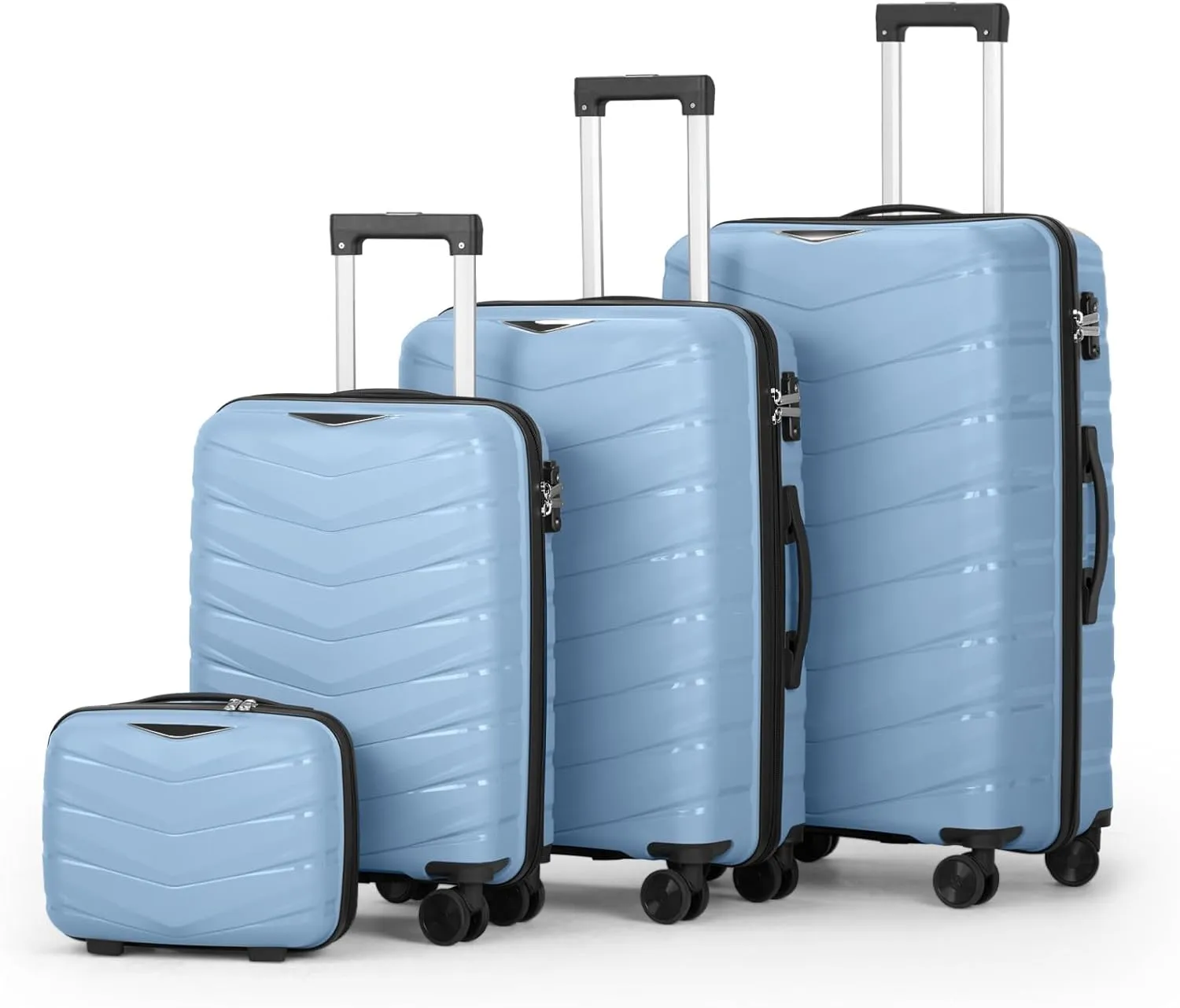Karl home Luggage Set 4 Piece, PP Hard Shell Suitcase with Spinner Wheels & TSA Lock, Lightweight Carry on Suitcase Set 20in 24in 28in with 14in Mini Case, Sky Blue