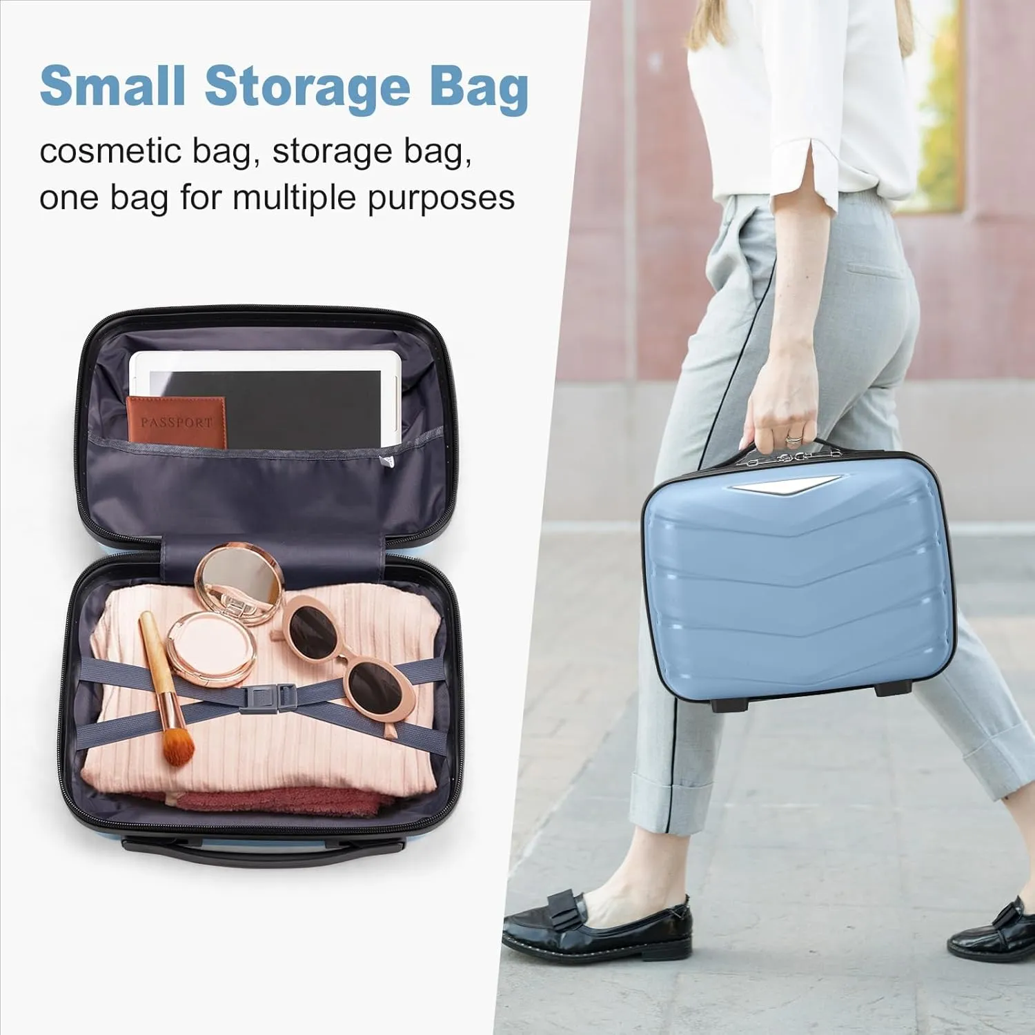 Karl home Luggage Set 4 Piece, PP Hard Shell Suitcase with Spinner Wheels & TSA Lock, Lightweight Carry on Suitcase Set 20in 24in 28in with 14in Mini Case, Sky Blue