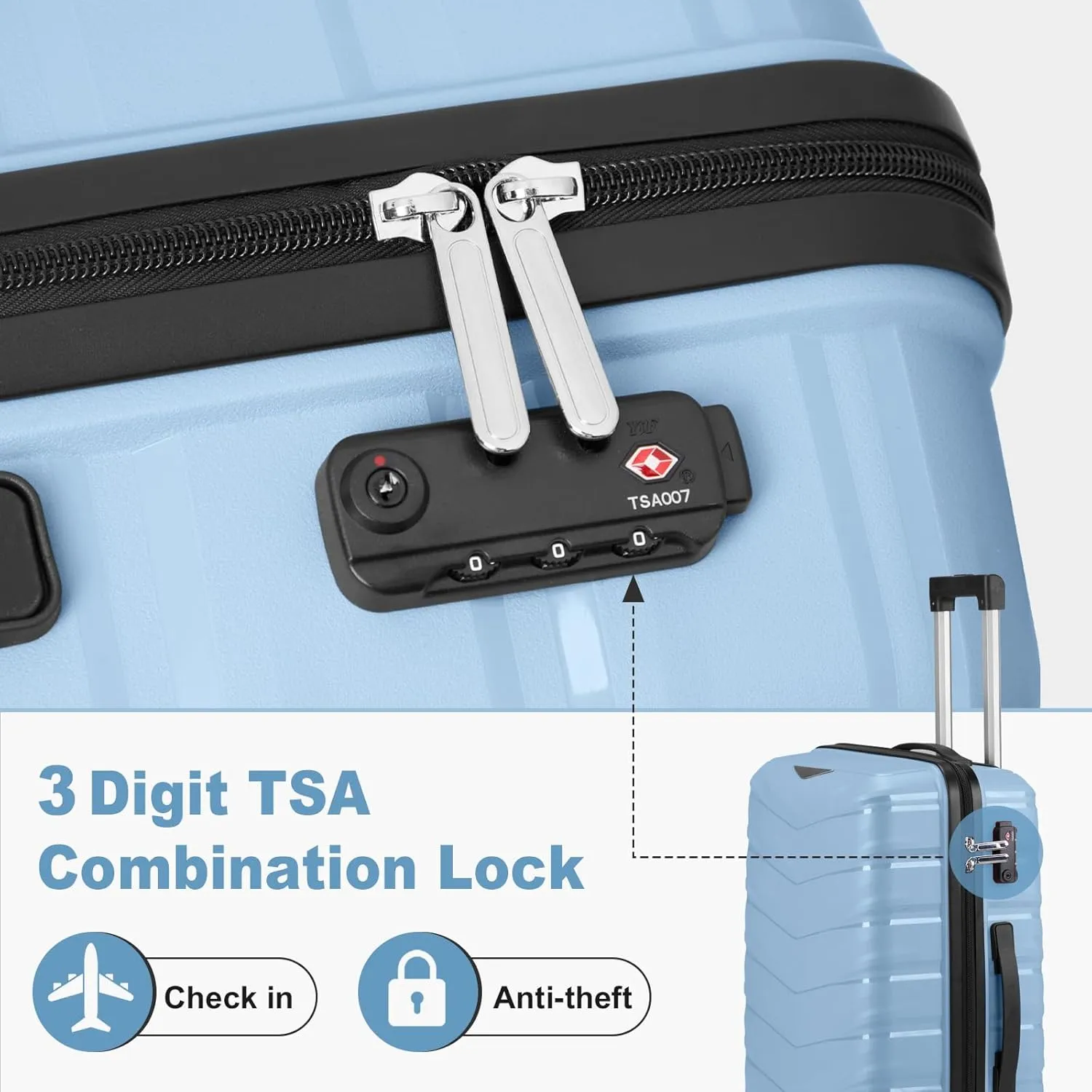 Karl home Luggage Set 4 Piece, PP Hard Shell Suitcase with Spinner Wheels & TSA Lock, Lightweight Carry on Suitcase Set 20in 24in 28in with 14in Mini Case, Sky Blue